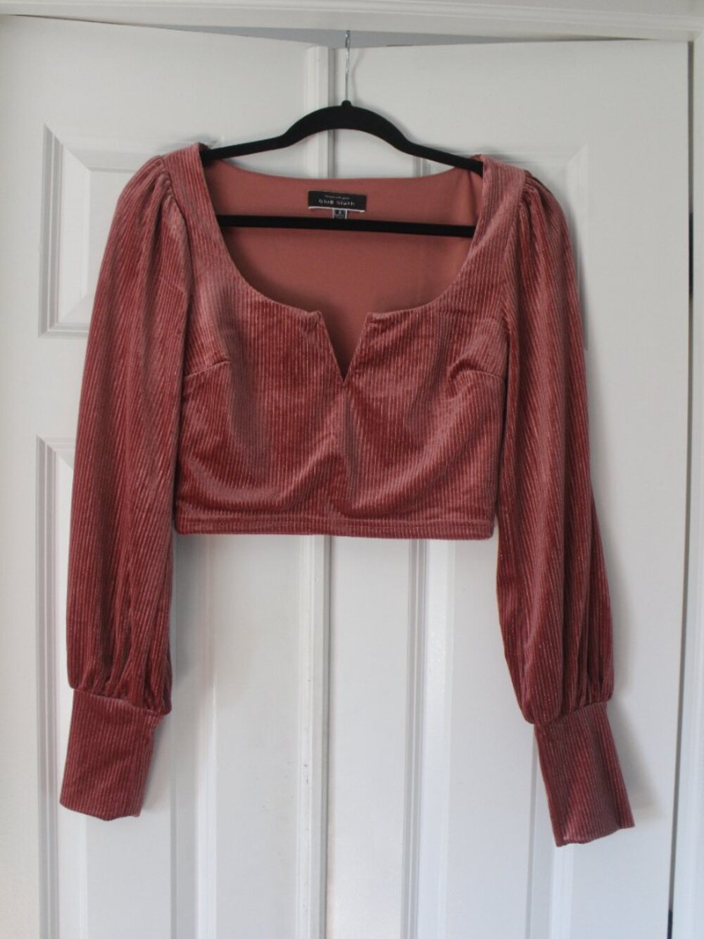 Blue Blush Velvet Ribbed Crop Top